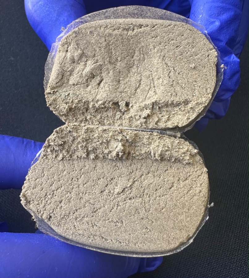 Soft pale product cut open